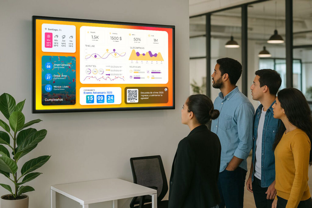 personal interactuando con pantalla digital signage