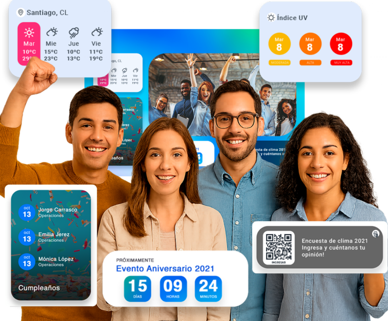 Interfaz del sistema Vixonic en pantalla digital de empresa